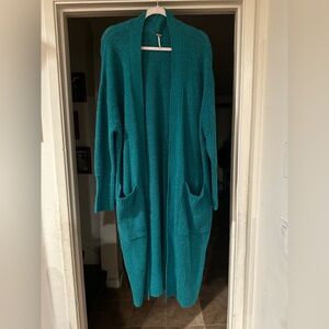 Free People Oversized Open Front Cardigan TEAL